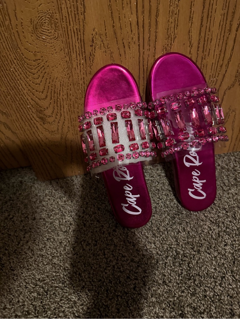 Cape Robbin Bright Pink Jeweled Slide Sandals